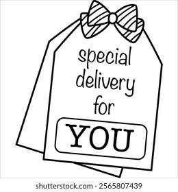 a vector of a present tag in black and white