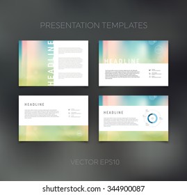 Vector presentation design templates collection with soft blurry bokeh backgrounds