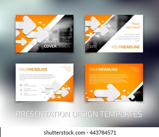 Vector presentation design templates collection with white 3d rounded arrows
