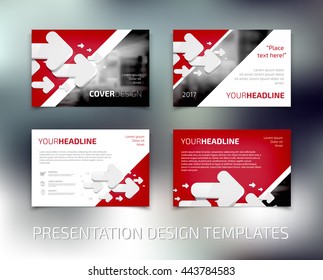 Vector presentation design templates collection with white 3d rounded arrows