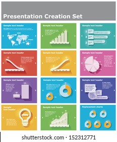 Vector presentation or infographic elements - bar and pie charts, graphs, World map