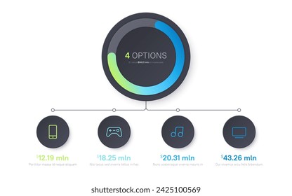 Vector presentation infographic gradient chart design. Four options.