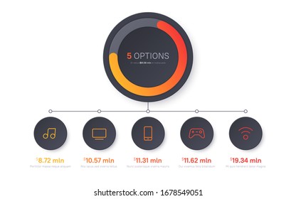 Vector presentation infographic structure chart design. Five options.