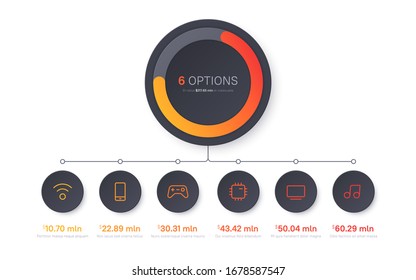 Vector presentation infographic structure chart design. Six options.