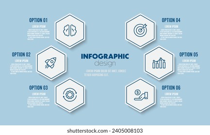 Vector presentation infographic template with concept business icon 6 option hexagon shape.