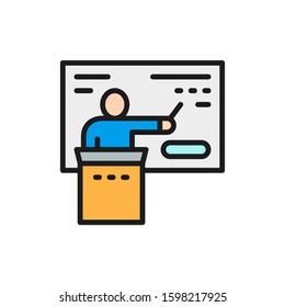 Vector presentation, meeting, conference, seminar flat color line icon.