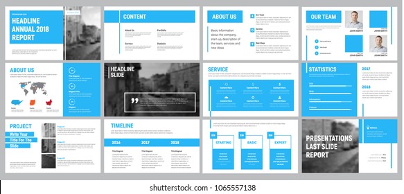 Vector presentation template with blue lines. Design slides for business, annual reports and brochures. Set