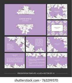 Vector presentation template with illustration of lilies.