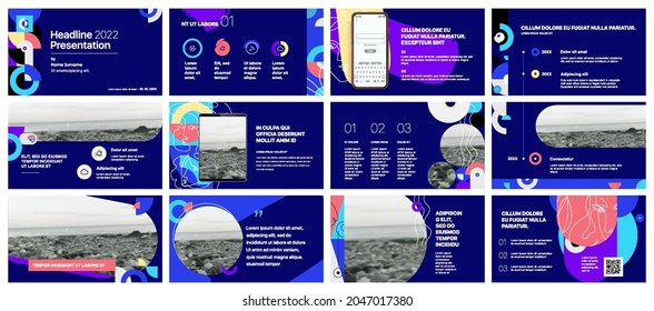 Vector Presentation Templates. Composition of geometric shapes and clipping masks to decorate your presentation or project. Minimalist design, easy to edit