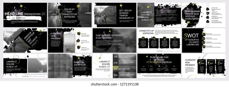 Vector presentation templates with elements of ink blots, paint smudges. Vector infographics. Use in Presentation, flyer and leaflet, corporate report, marketing, advertising, annual report, banner.