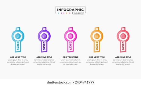 Vector presentation timeline infographic design template with 5 steps or options