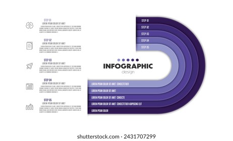 Plantilla de infografía de negocios de presentación de vectores 5 pasos. Plantilla de diseño de infografía moderna.