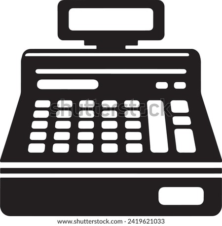 The vector presents a bold, black icon of a modern cash register against a clean white background.