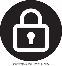  The vector presents a bold, black padlock icon centered within a circular frame on a white background, symbolizing the core concept of security.