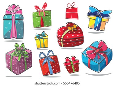 Vector presents gift box with different shapes and pattern