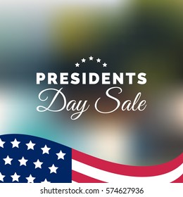 Vector Presidents Day Sale card. National american holiday illustration with USA flag. Festive discount poster or banner with hand lettering. 