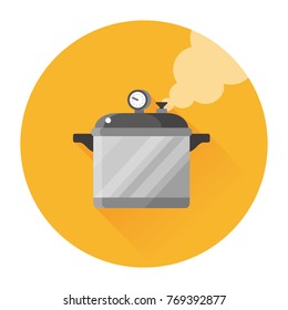 Vector Pressure Cooker With Steam / Flat, Isolated, Sign And Icon Template