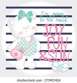 vector pretty baby bear to the seaside.Artwork for baby girl tees