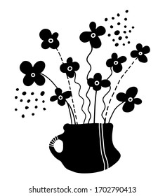 vector pretty bouquet of chamomile in a cup