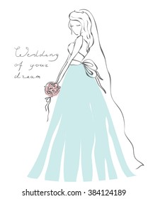 Vector pretty bride in elegance dress. Hand drawing illustration for wedding invitation