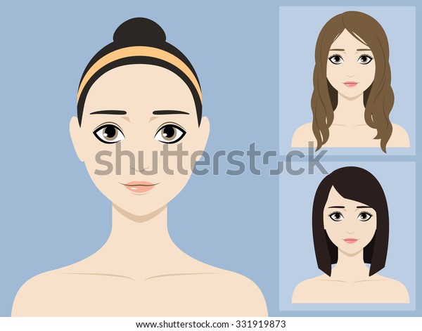 Vector Pretty Cartoon Girl Different Hairstyle Stock
