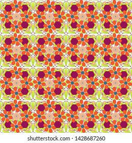 Vector pretty ditsy flower print ~ seamless background. Seamless pattern of many small cute flowers in beige, orange and purple colors.