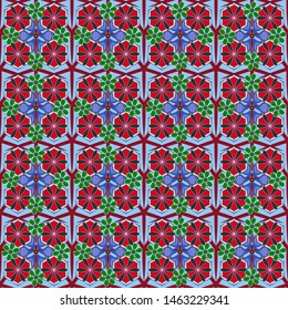 Vector pretty ditsy flower print ~ seamless background. Seamless pattern of many small cute flowers in red, blue and gray colors.