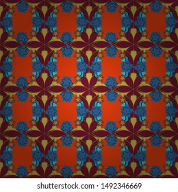 Vector pretty ditsy flower print ~ seamless background. Seamless pattern of many small cute flowers in orange, blue and red colors.
