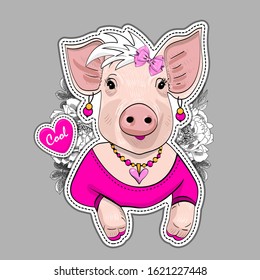 Vector pretty dressed pig. Print on T-shirts, bags and and other fashion products. Design children's clothing and accessories.