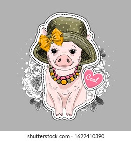 Vector pretty dressed pig. Print on T-shirts, bags and and other fashion products. Design children's clothing and accessories.