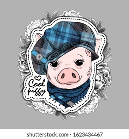 Vector pretty dressed pig. Print on T-shirts, bags and and other fashion products. Design children's clothing and accessories.