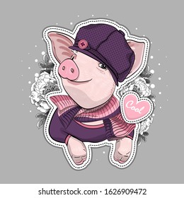 Vector pretty dressed pig. Print on T-shirts, bags and and other fashion products. Design children's clothing and accessories.