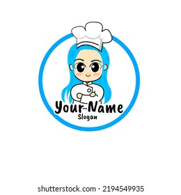 vector pretty girl in chef uniform logo illustration