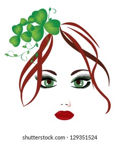 vector pretty girl with shamrock in her hair