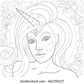  vector pretty girl unicorn for coloring book 