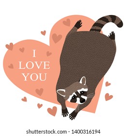 vector pretty raccoon with heart. vector illustration.