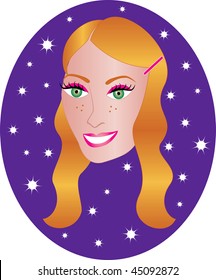 Vector pretty red haired girl with orange/gold background. Great for personalization,