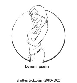 vector pretty woman for coloring, simple illustration 