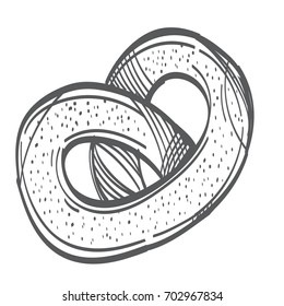 Vector pretzel. Monochrome flat illustration isolated on white background