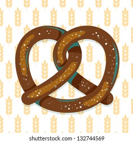 Vector pretzel on ears of rye pattern - traditional food illustration