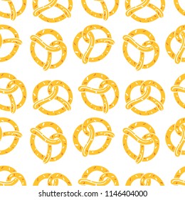 Vector pretzel seamless pattern,  cookie snack bread isolated wallpaper background white