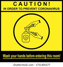 Vector preventation coronavirus disease. Handwashing before entered the room. Banner concept.