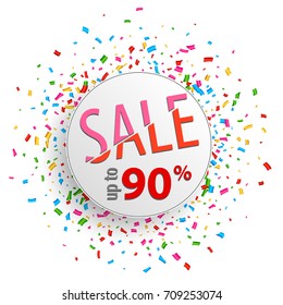 Vector price label on background with confetti
