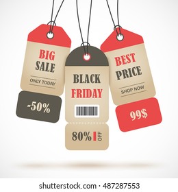 Vector price tag, banner, tag on a shoestring. Coupon sale, offers and promotions vector template.