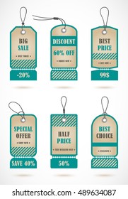Vector price tag, banner, tag on a shoestring. Coupon sale, offers and promotions vector template.
