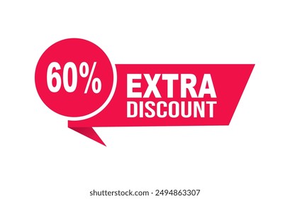 Vector price tag extra 60% discount for product sale.
