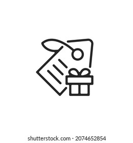 Vector price tag and gift icon. Premium quality graphic design element. Modern sign, linear pictogram, outline symbol, simple thin line icon