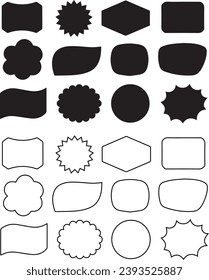 La etiqueta de precio del vector da forma a la caricatura de contorno sólido negro plantilla abstracta en blanco para el arte pop de burbuja de voz cómica