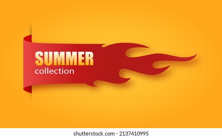 Vector price tag of summer collection. Ribbon sale banners isolated. Offers of new collections.