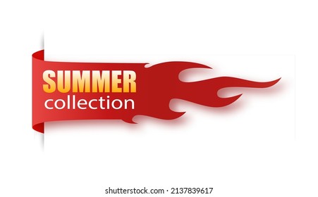 Vector price tag of summer collection. Ribbon sale banners isolated. Offers of new collections.